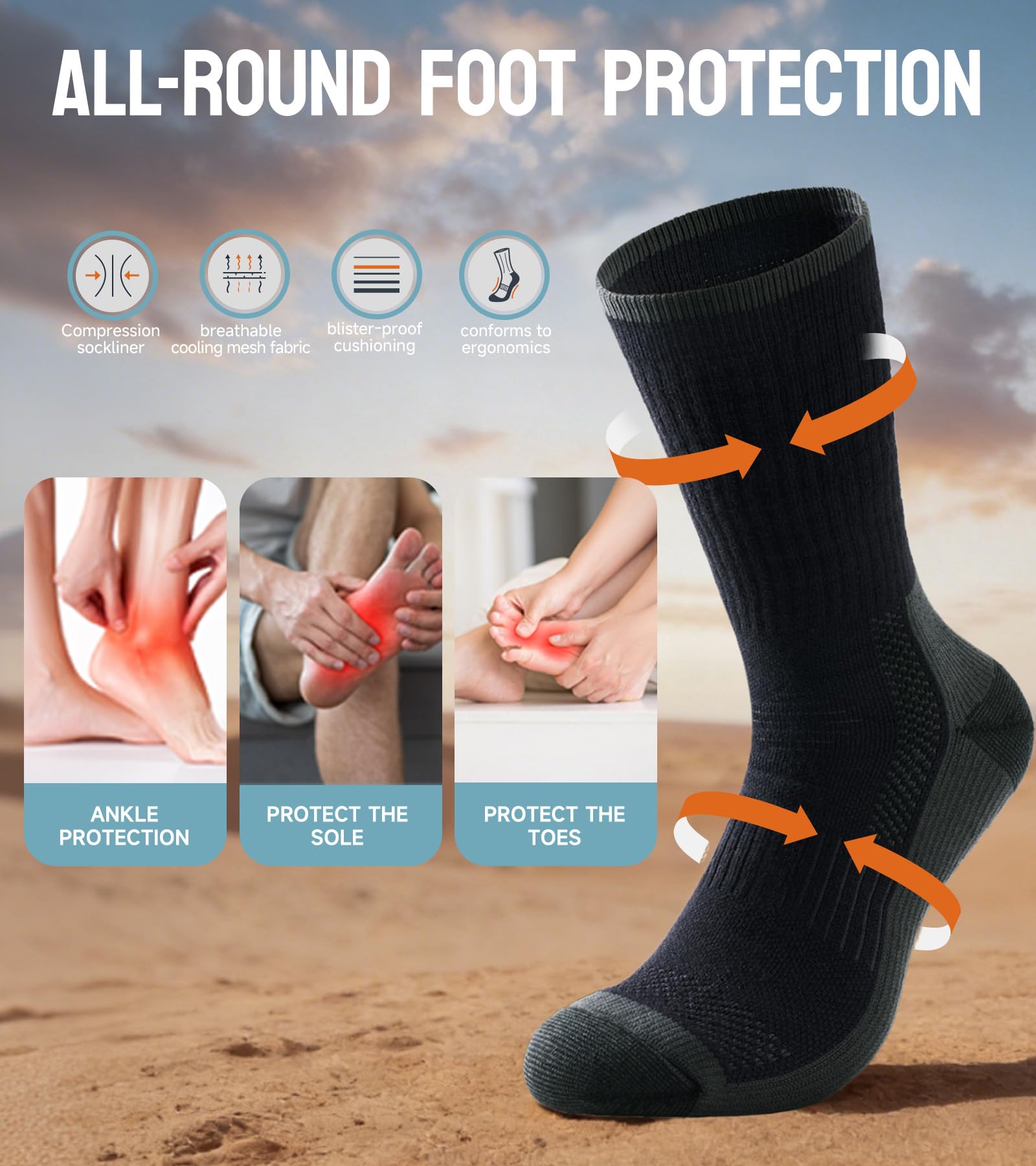 TANSTC Chaussettes de Randonnée en Laine Mérinos pour Femme Anti-ampoules Respirantes 3 Paires