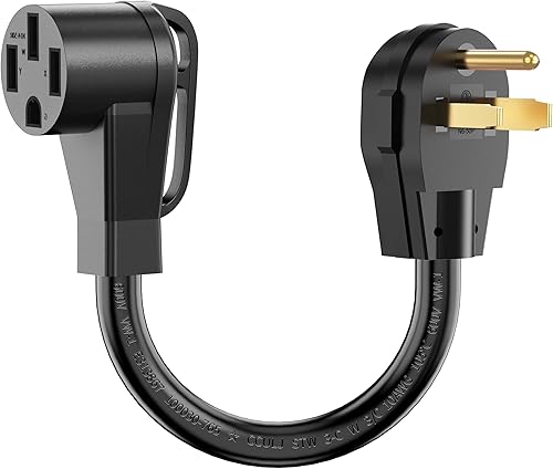 CircleCord Cable adaptador de cargador NEMA 6-50P a 14-50R EV negro para carga EV nivel 2, diseño doblado de 180 grados con mango de agarre, calibre
