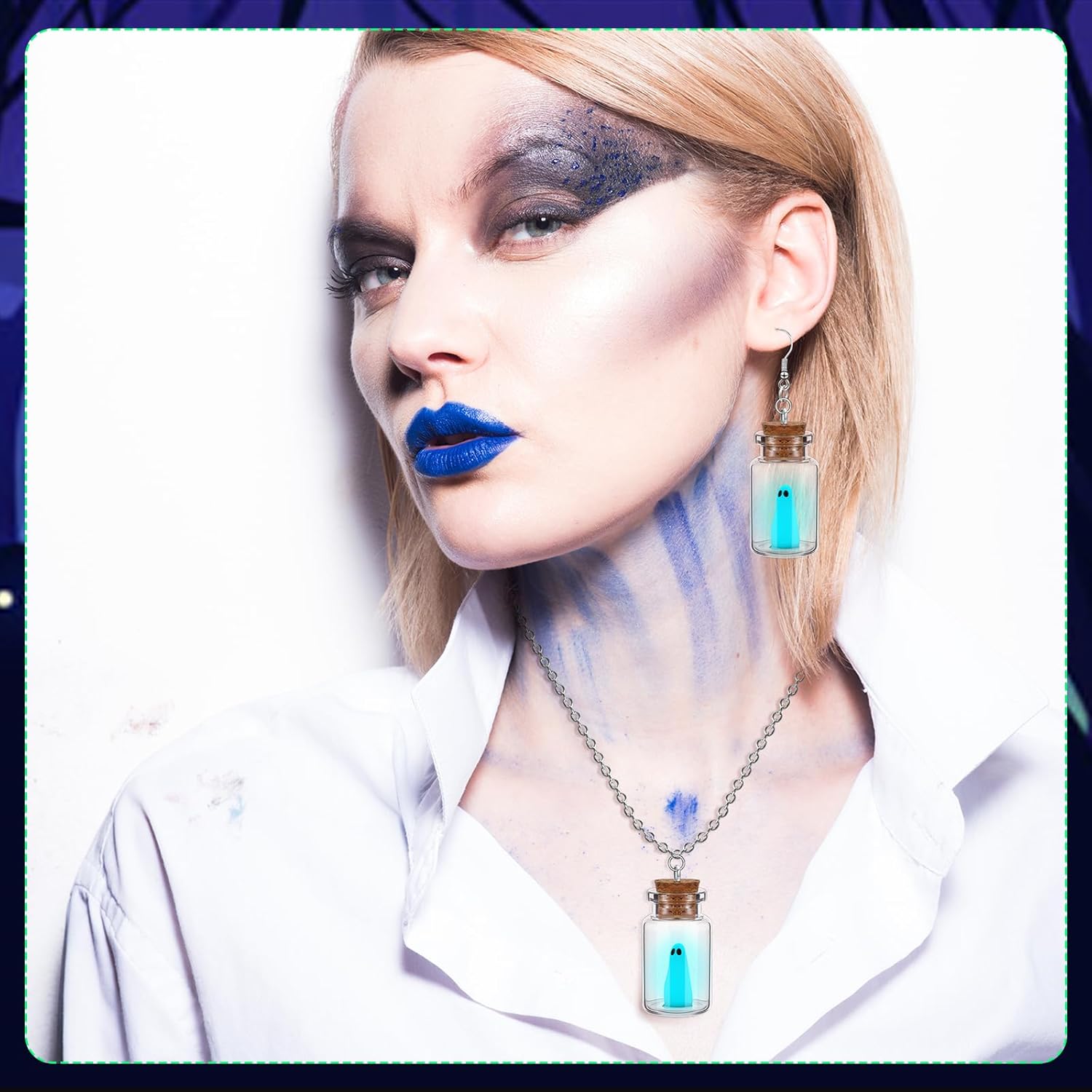 Quelay Adopt A Ghost Necklace Earrings 4 Pcs Glow in The Dark Ghost Earrings Necklace Set Christmas Jewelry Gifts for Women and Men - Image 6