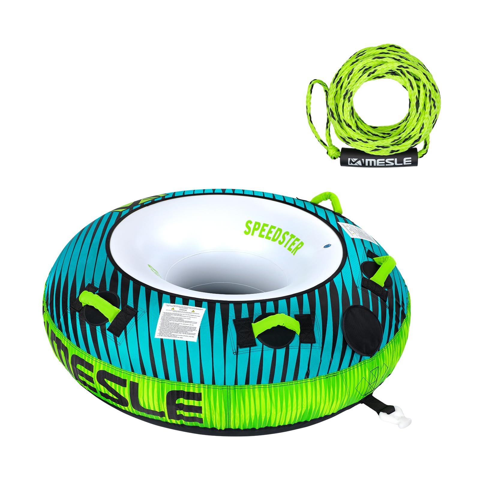 Mesle Funtube Speedster 58", Set mit Leine, Großer 1-2 Personen Wasserreifen aufblasbar, Towable Tube für Kinder & Erwachsene, Schleppring für Boot & Jetski, Wasserreifen zum Ziehen