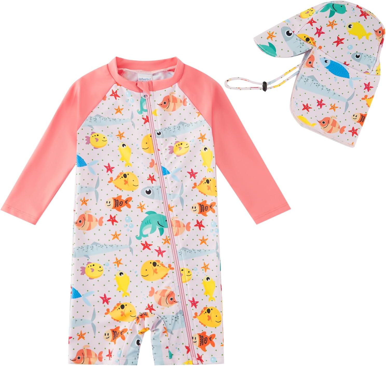 UPF 50+ Baby Girl Swimsuit Set, Recyclable Material & Sun Hat, Full Zip for Easy Dressing Toddler Girls 3-36 Months