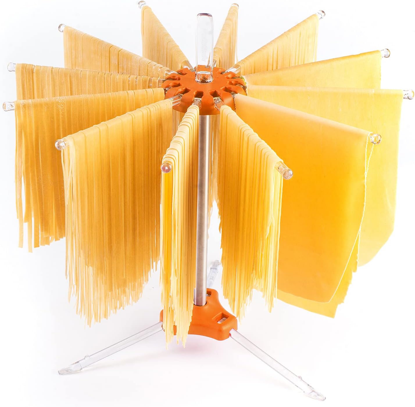 PASTALINDA Pasta Drying Rack, Pasta Dryer, 12 Polycarbonate 20 cm Long arms, Stainless Steel. 40 cm. Height. - Orange