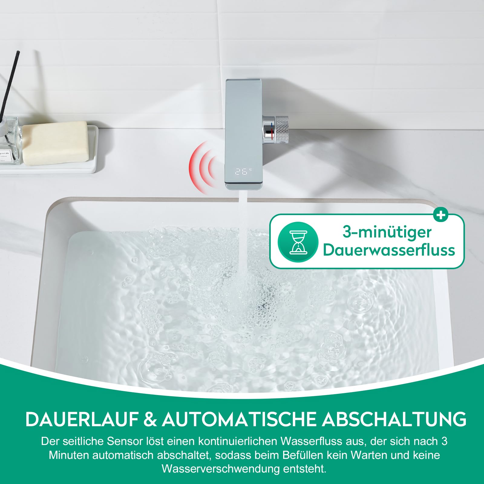 CREA Infrarot Sensor Wasserhahn Bad, Digitalanzeige, Chrom