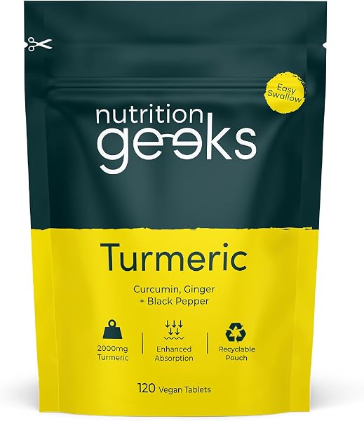 Turmeric Tablets 2000mg with Black Pepper & Ginger - 120 High Strength Curcumin Supplements - Easy Swallow Tablets (Not Turmeric Capsules or Powder) - Vegan - UK Made - 1