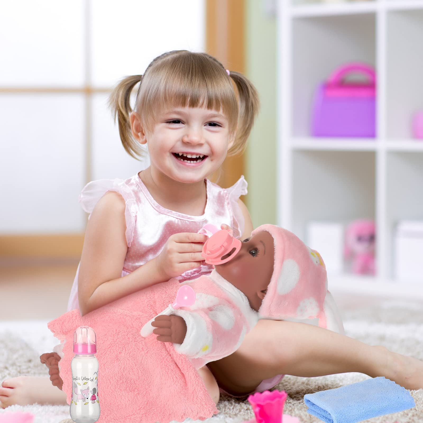 El juego de 10 muñecas realistas de bebé gemelas incluye 2 muñecas de bebé de 12 pulgadas, juego de alimentación, chupetes, pañales para muñecas, bolsas, biberones de leche, traje extraíble para niños 4