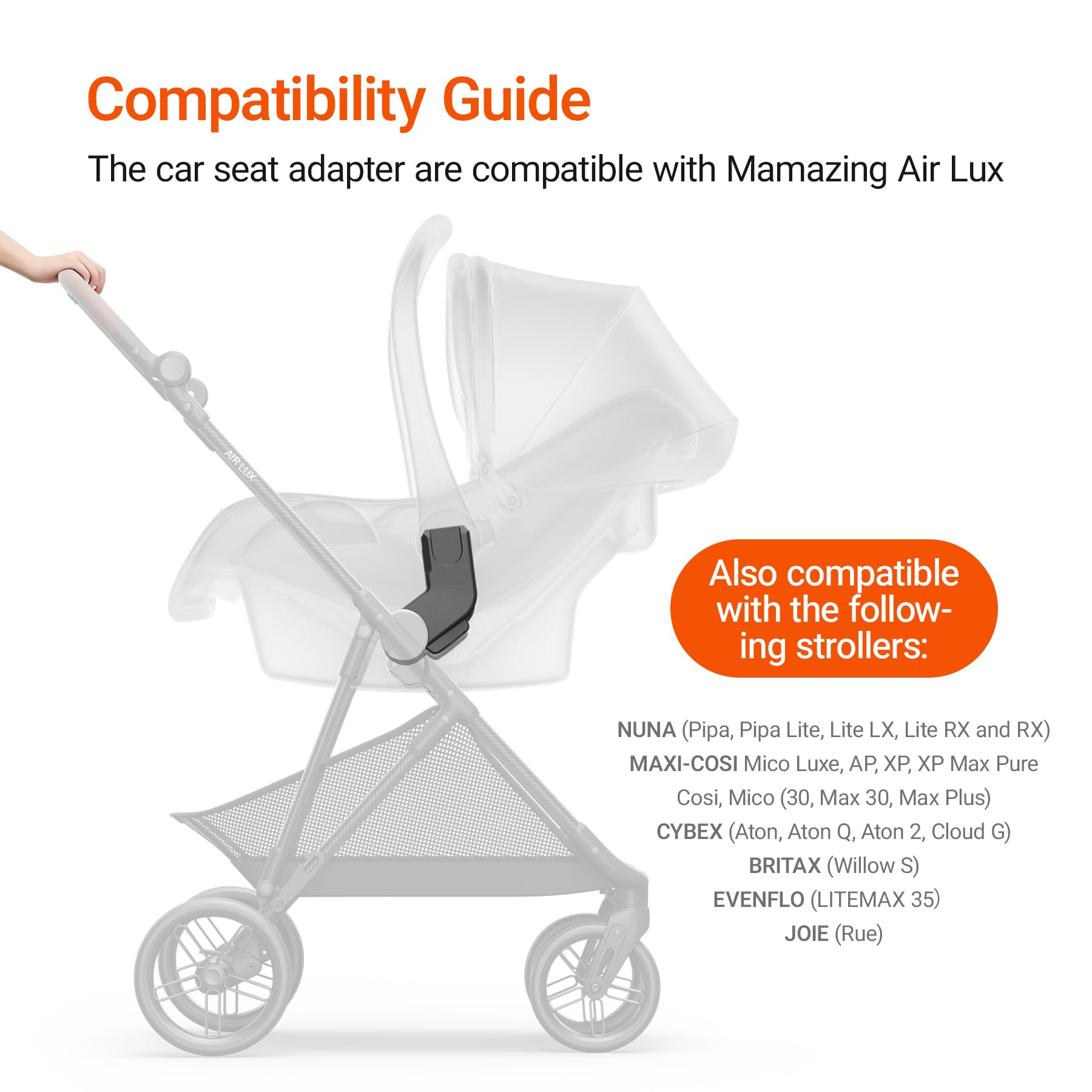 MAMAZING Car Seat Adapter for Air Lux Stroller, Compatible with Nuna, Maxi-COSI, Cybex, Britax, Evenflo, Joie, Tool-Free Installation : Baby
