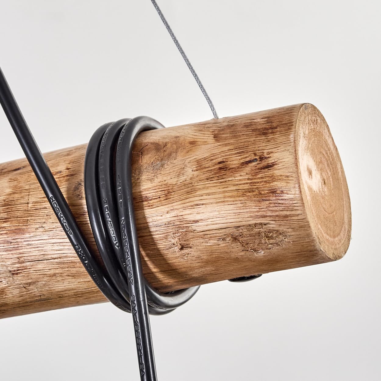 HOFSTEIN Pendelleuchte Koyoto, 5-flammige Hängelampe aus Metall/Holz/Riffelglas in Schwarz/Natur/Kupfer/Blau/Grün, Hängeleuchte m. Glasschirmen/Holzbalken, max 150cm, E27, Esszimmer, Wohnzimmer, Küche