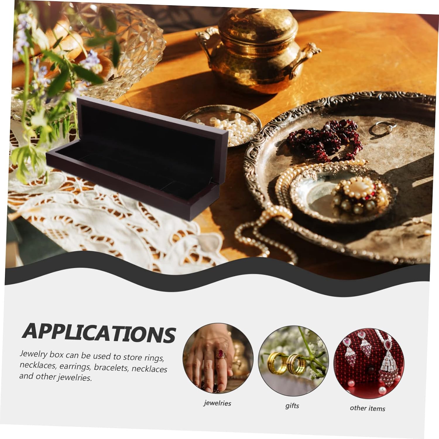 Retro Wooden Jewelry Box with Hollow Pattern Xmas Brown Display Organizer image 3