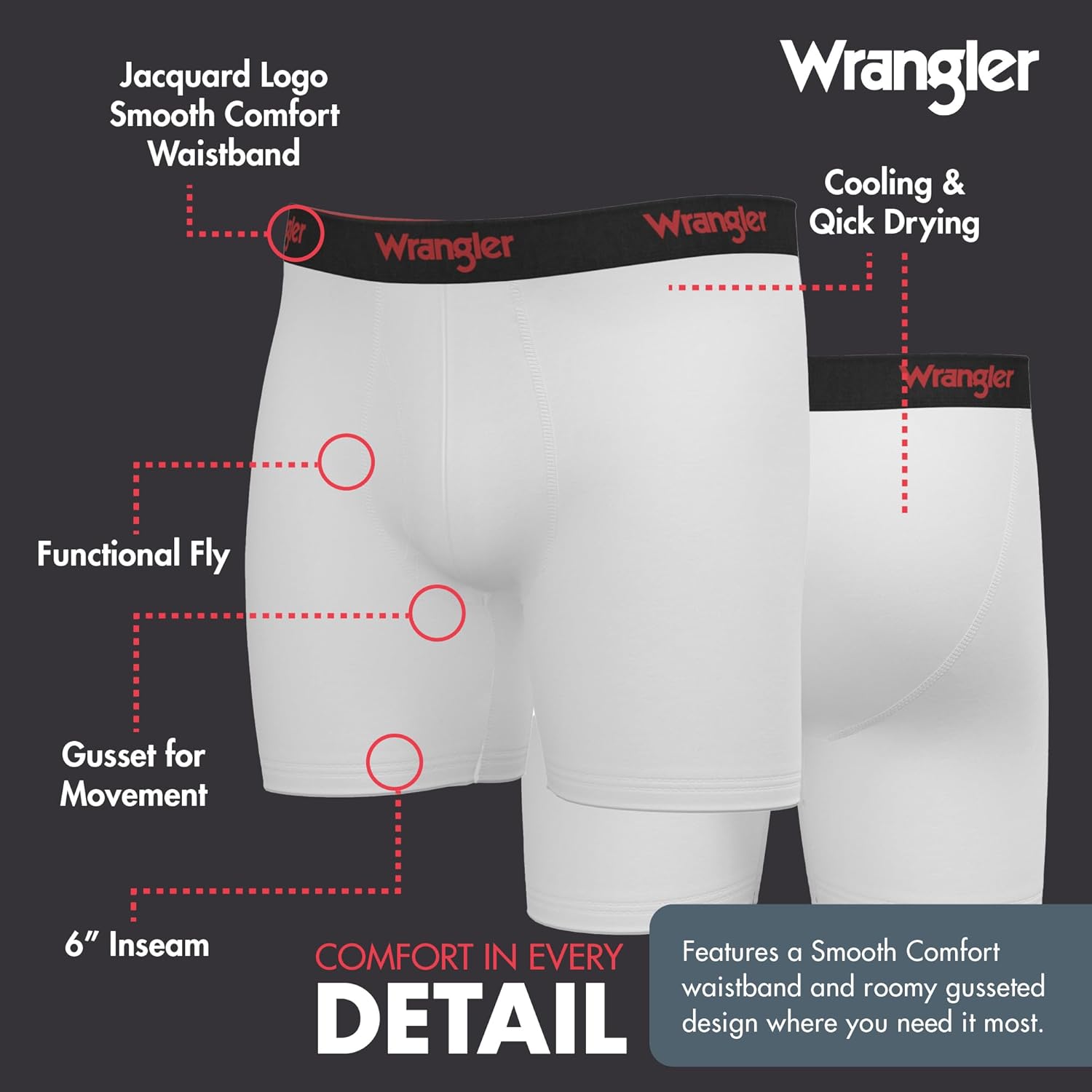 Wrangler 6 Pack Cotton Mens Boxer Briefs Moisture Wicking Dry Fit Mens Underwear - Image 4