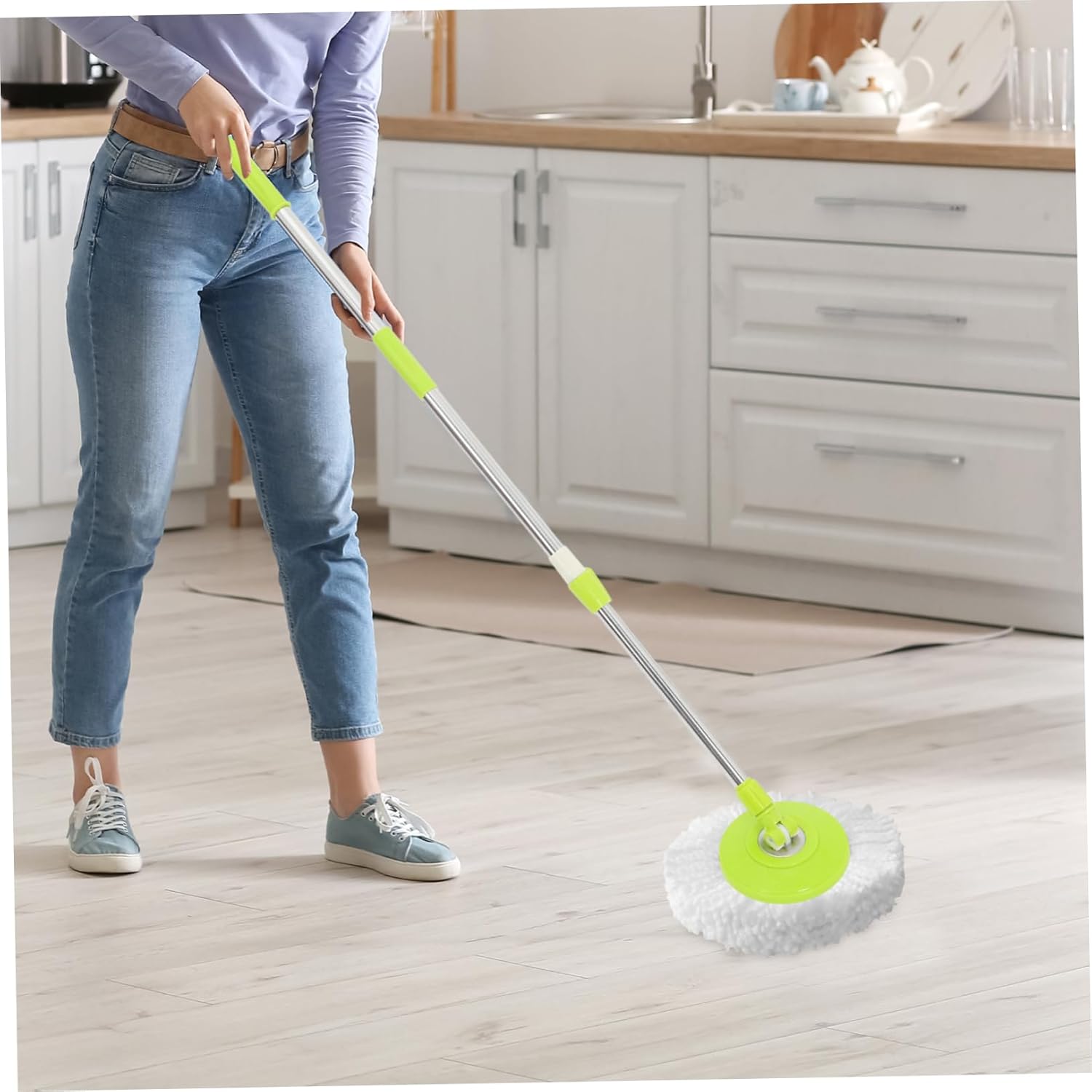 Stainless Steel Mop Handle with Reinforced Telescopic Pole for Durable Floor Cleaning Compatible Replacement for Rotary Mop Heads and Accessories