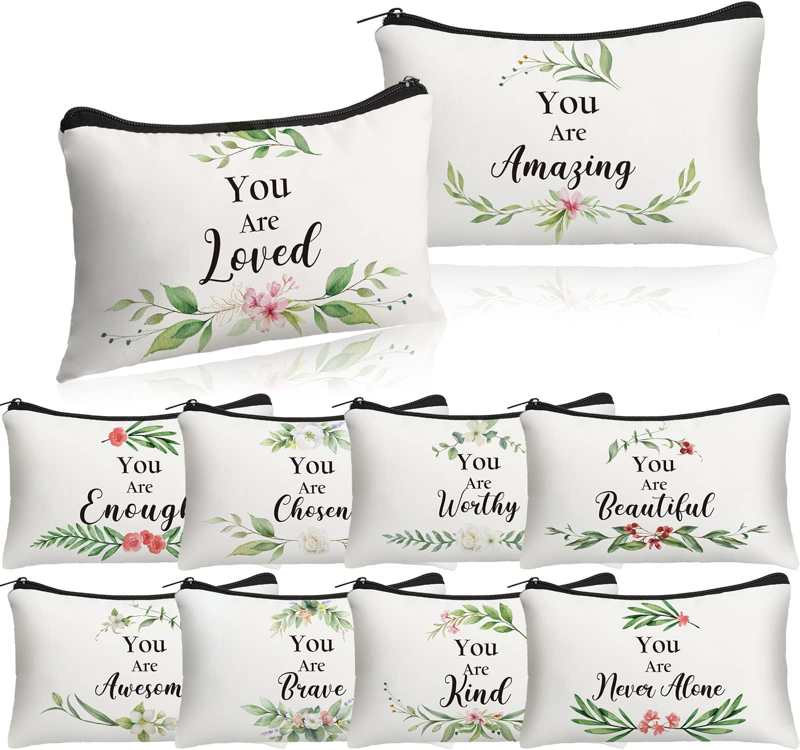 Hillban 10 Pcs Christian Inspirational Cosmetic Bag for Women Mother's Day Employee Appreciation Makeup Bag Gifts You Are Amazing Bible Canvas Verse Pouch(Classic,White)