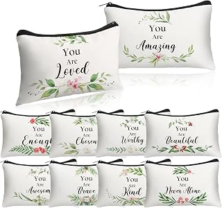 Hillban 10 Pcs Christmas Makeup Bags Gifts for Women Bulk Xmas Cosmetic Bags Inspirational Christian Bible Verse Cosmetic Pouch Christmas Religious Church Travel Canvas Pouch(Classic,White)