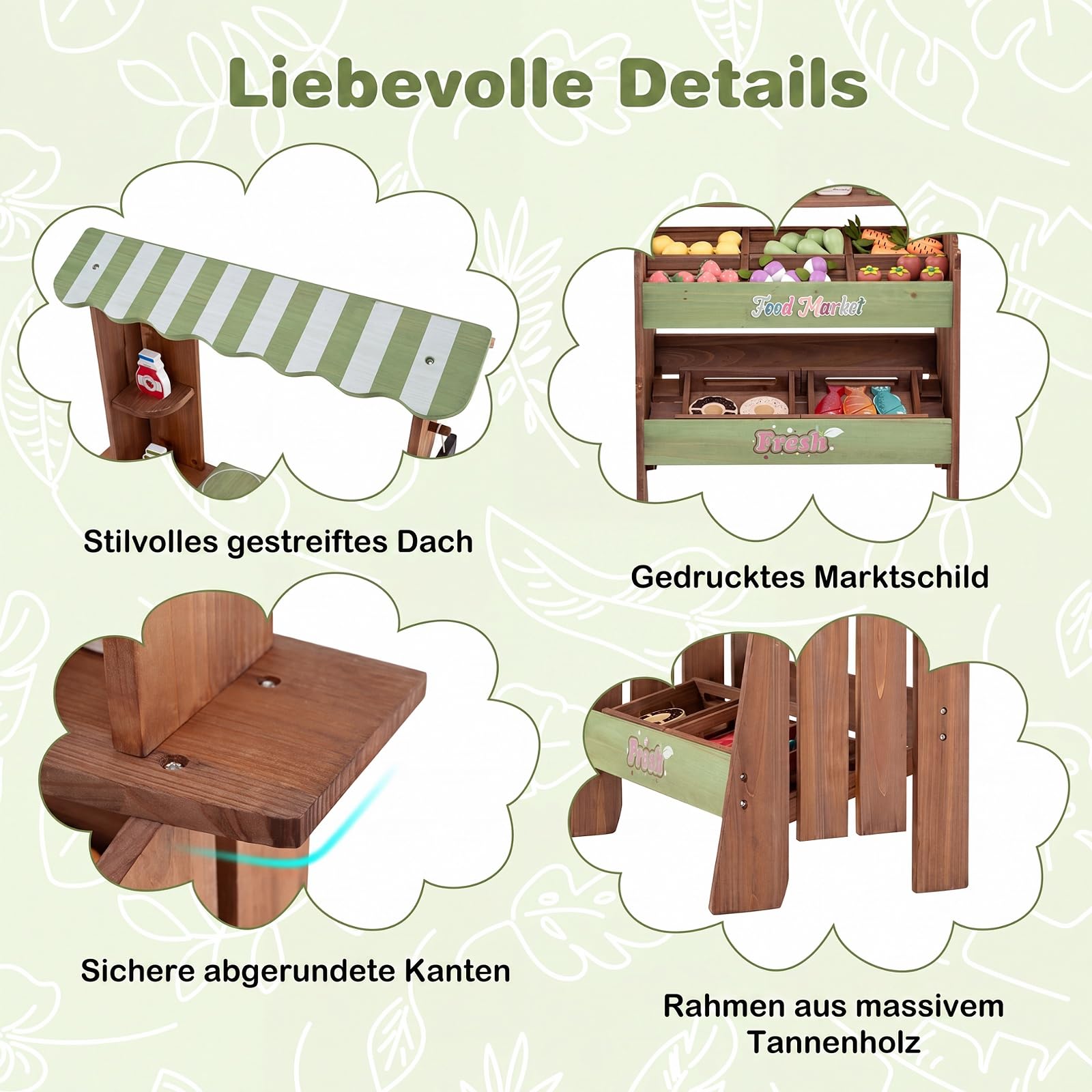 COSTWAY Kinder Kaufladen, Kaufmannsladen mit Waage, Kreidetafel, 43 Zubehör | aus Holz, Verkaufsstand mit 6 Fächern & 2 Boxen, Supermarkt für Kinder ab 3 Jahren