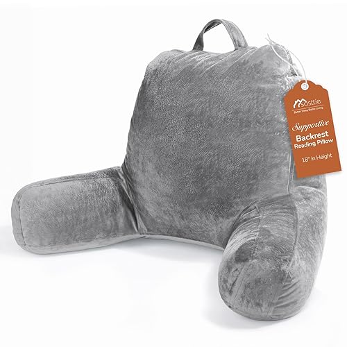 Sasttie Reading Pillow for Bed Adult, Velvet Back Pillow for Bed Sitting, Back-Rest Sit-Up Support Cushion, College Dorm Essentials for Girls and Boys, Dark Grey - Standard Size - Dark Grey