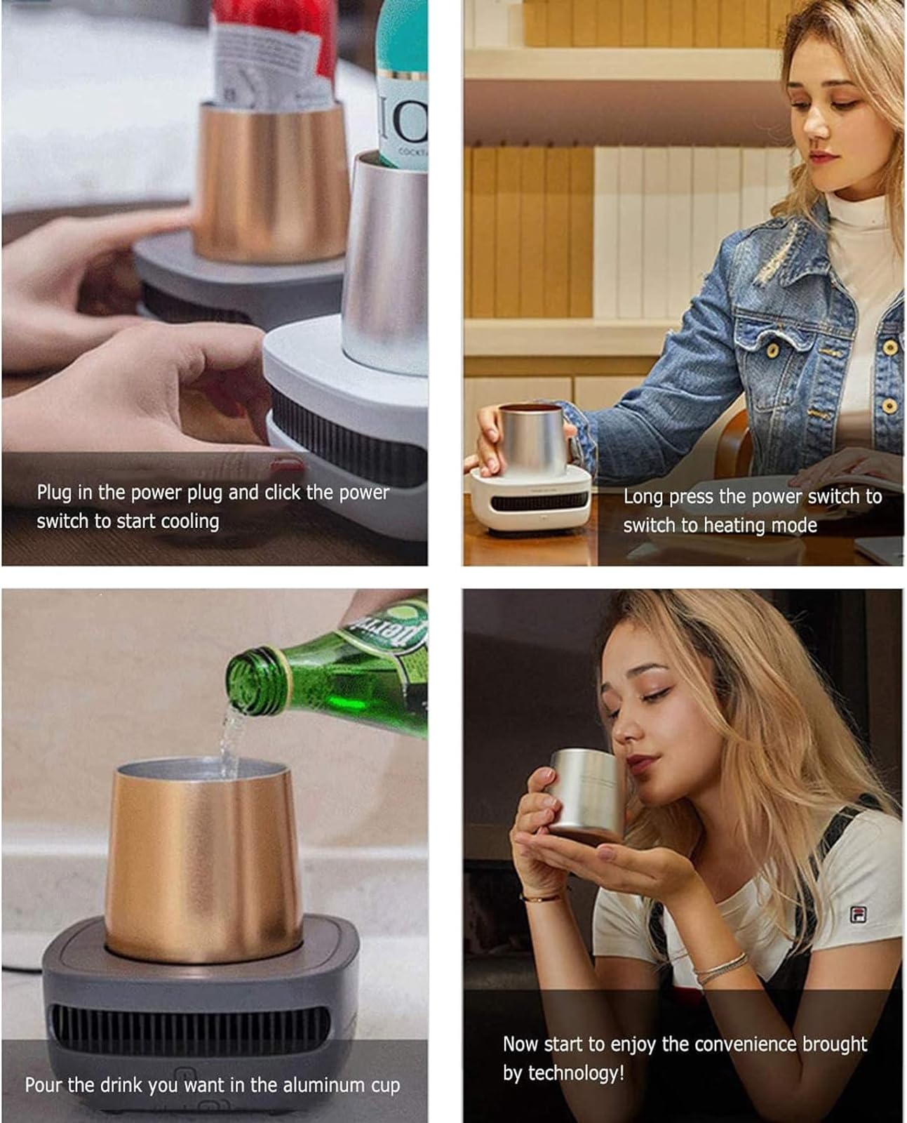CUSMA Taza De Enfriamiento Instantáneo, Enfriador De Tazas Inteligente, Taza Portátil para Automóvil, Enfriador De Tazas con Refrigeración para Bebidas, Bebidas De Cola Y Vino,Gris