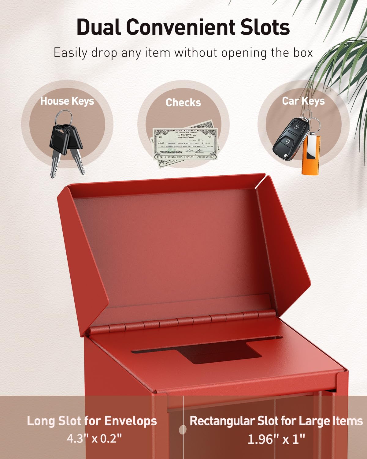 Uniclife Key Drop Box for Outside Red Metal Donation Box Collection Box with Key Lock, Safe Suggestion Box - Image 2