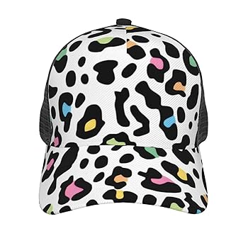 YvoneDBrownn Leopard Print Cheetah White Neon Mesh Trucker