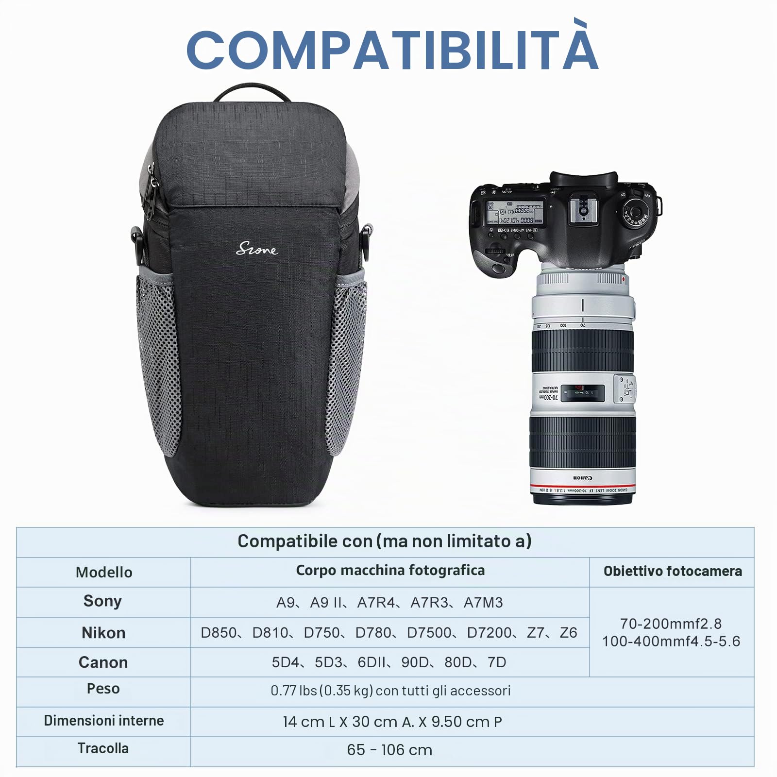 S-ZONE Custodia per fotocamera DSLR/SLR, impermeabile, per fotografi, compatibile con Nikon, Canon, Sony, Nero, Zaino casual