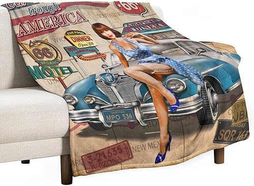 Miniatura 86 de Manta clásica retro para automóvil, diseño clásico de automóvil clásico americano, diseño de motocicleta, manta de franela súper suave para cama y
