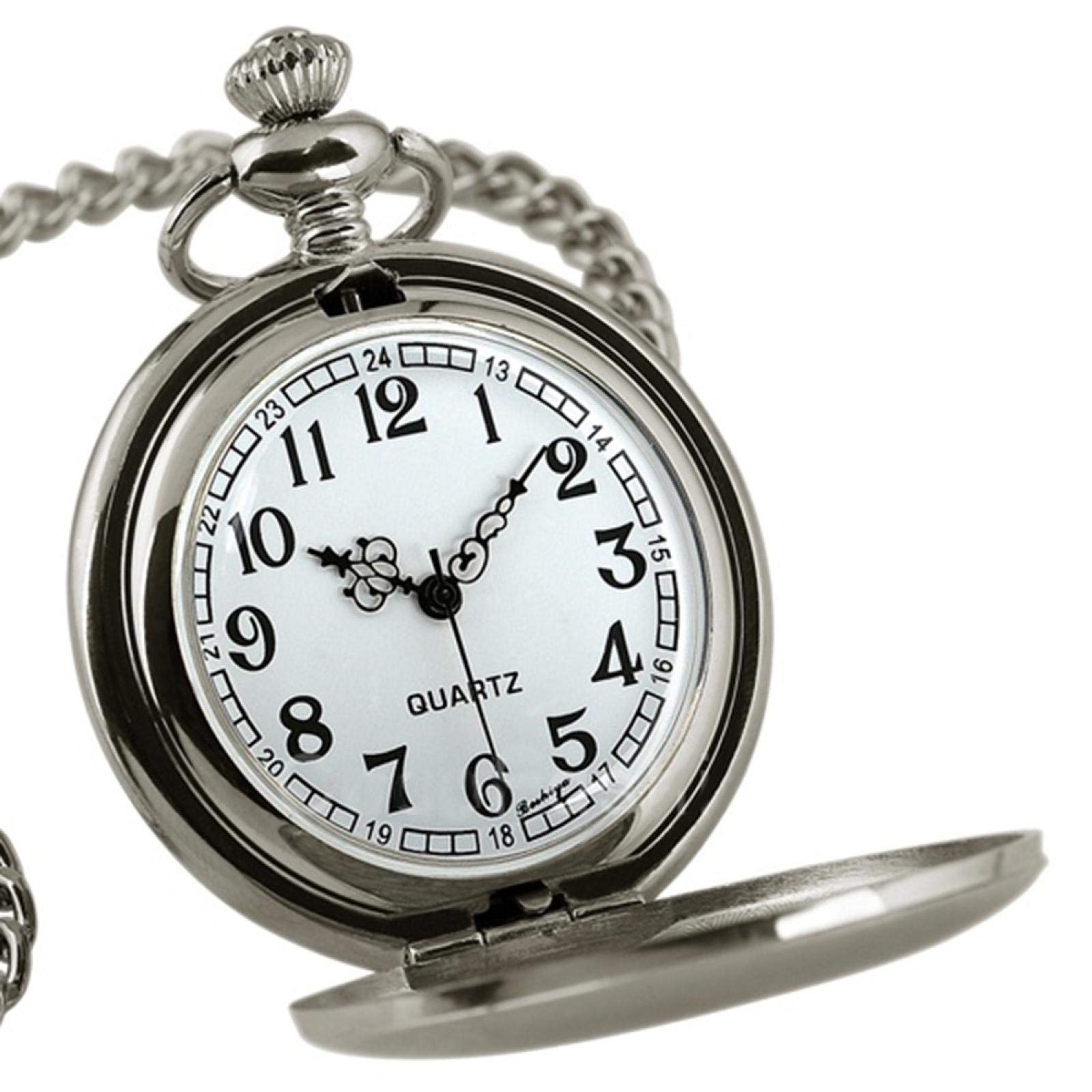 Relojes de Bolsillo, Reloj de Bolsillo clásico con Cadena Colgante Superficie Lisa(Silver)
