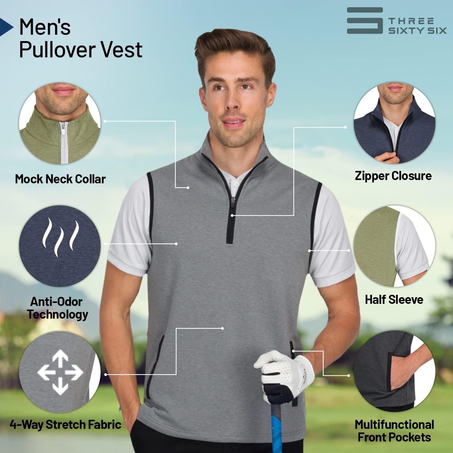 Three Sixty Six Men's Pullover Sweater - Dry Fit Breathable Half Zip Golf Jacket 4-Way Stretch Moisture Wicking & Anti-Odor - Image 6