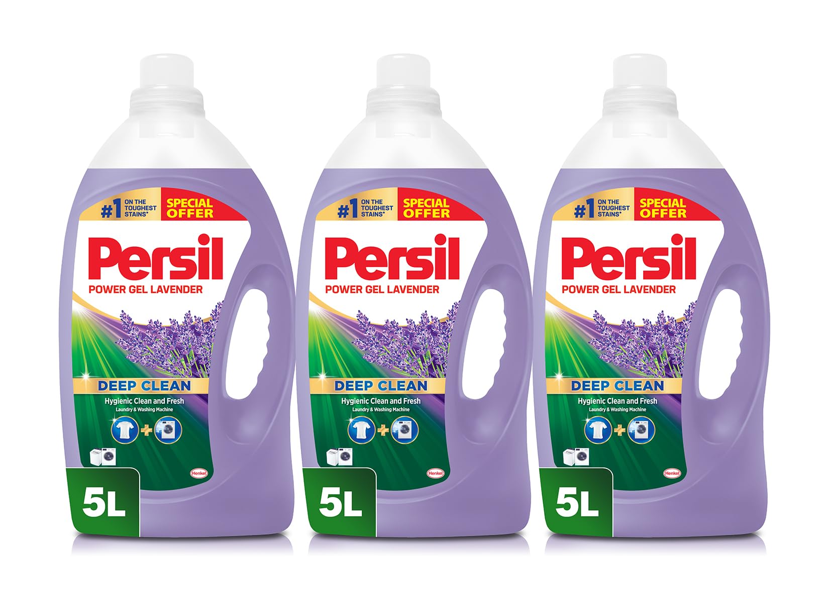 Persil Power Gel Liquid Laundry Detergent, With Deep Clean Technology, Lavender, Pack of Three, 3x5L = 15L [Amazon Exclusive]