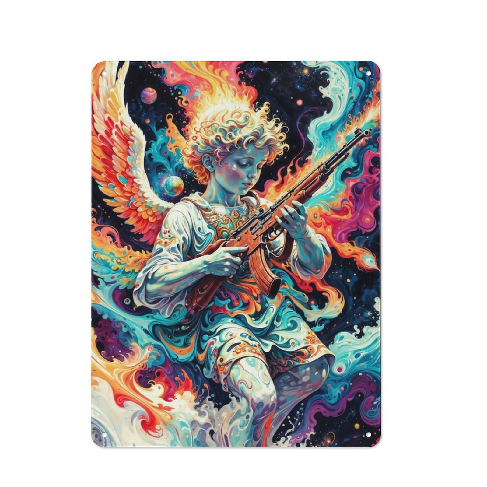 Junmoney The War Angel Tin Wall Plaque 40X30cm With For Hobby Room Or Studio, For Updating Hobby Room And Studio After Moving