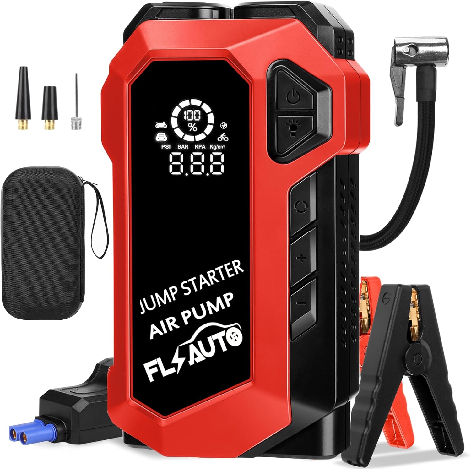 Jump Starter with Air Compressor, 4000A 150PSI Battery Jumper Starter Portable(10L Gas/8L Diesel), 12V Jump Box Car Battery Jumper Starter Portable with Jumper Cables, LCD Display,LED Light