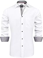 Vista 1 de J.VER Camisa de vestir elástica de manga larga casual para hombre, sin arrugas, ajuste regular, con botones
