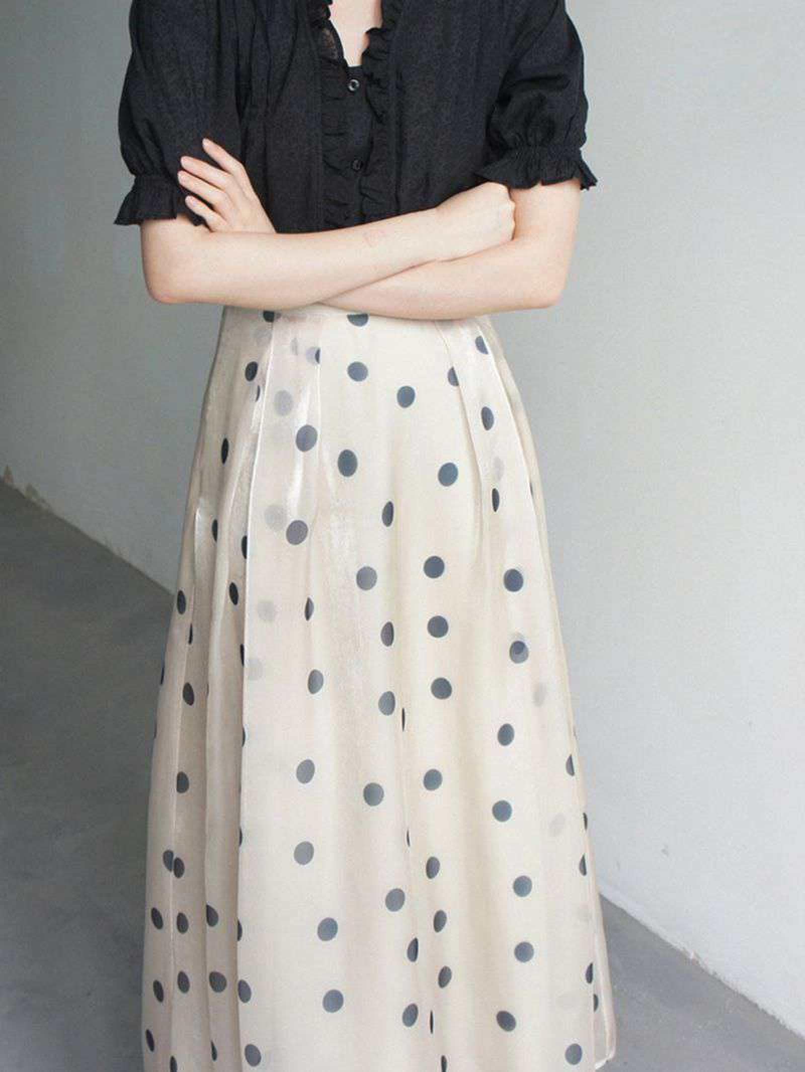 Jupe en Satin Taille Haute pour Femme - Jupe Trapèze Imprimée À Pois Brillant Rétro D'Été, Texture Élégante Française, Jupe Parapluie Fine Et Douce pour La Peau
