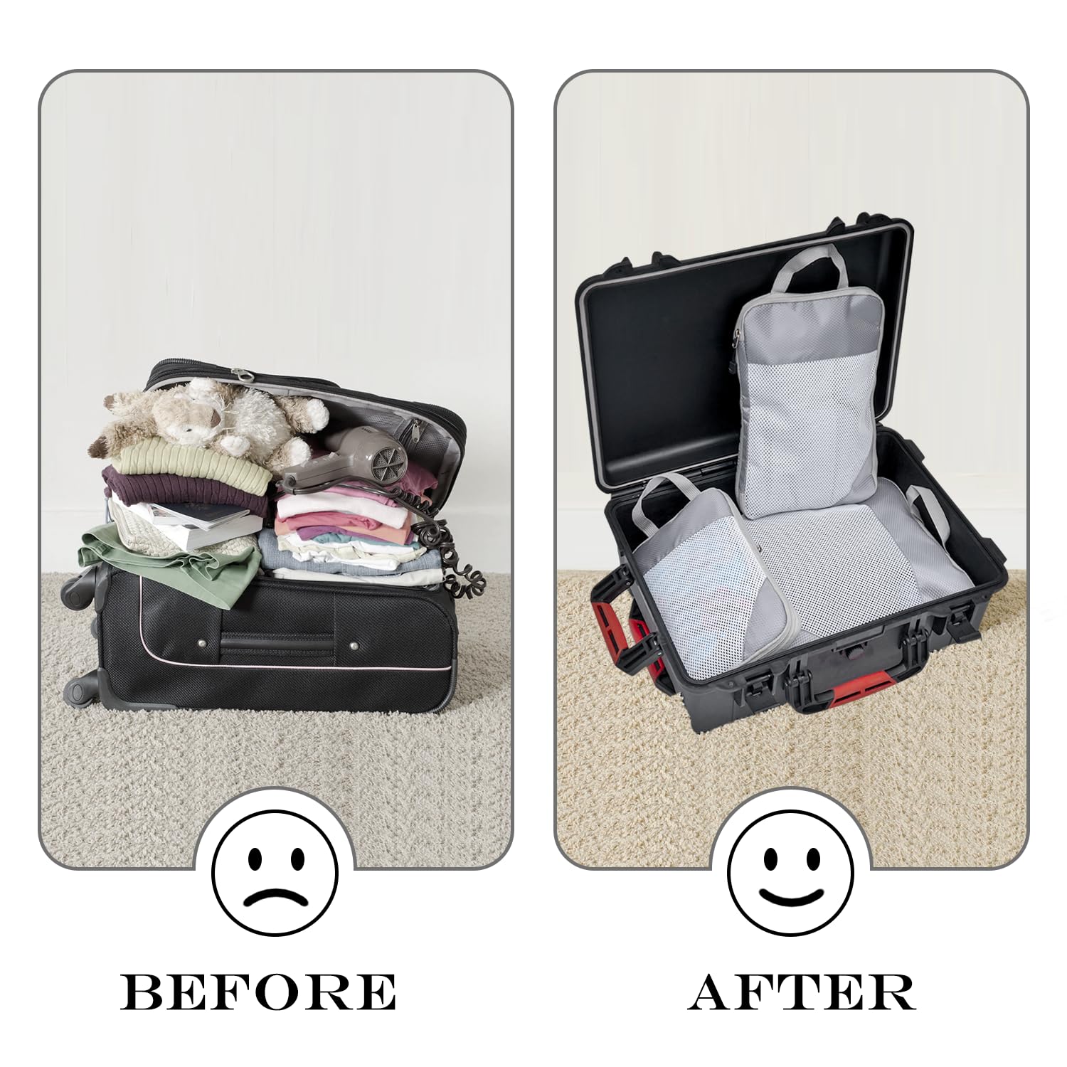 Organizer per valigie imballaggio a compressione Organizzatori di valigie da viaggio espandibili, Grigio 3 pezzi