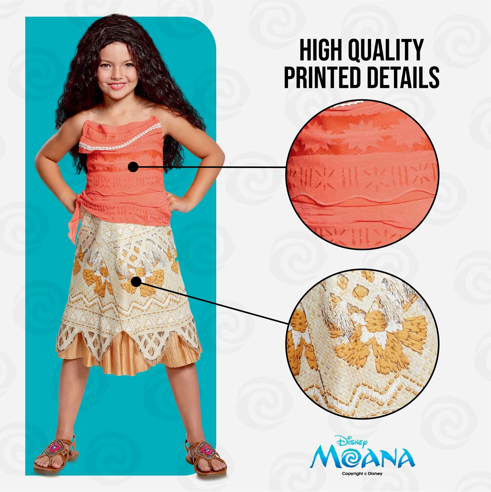 Disney Officiel Deguisement Vaiana Enfant Deluxe, Déguisement Princesse Fille disponible en tailles XS, S et M