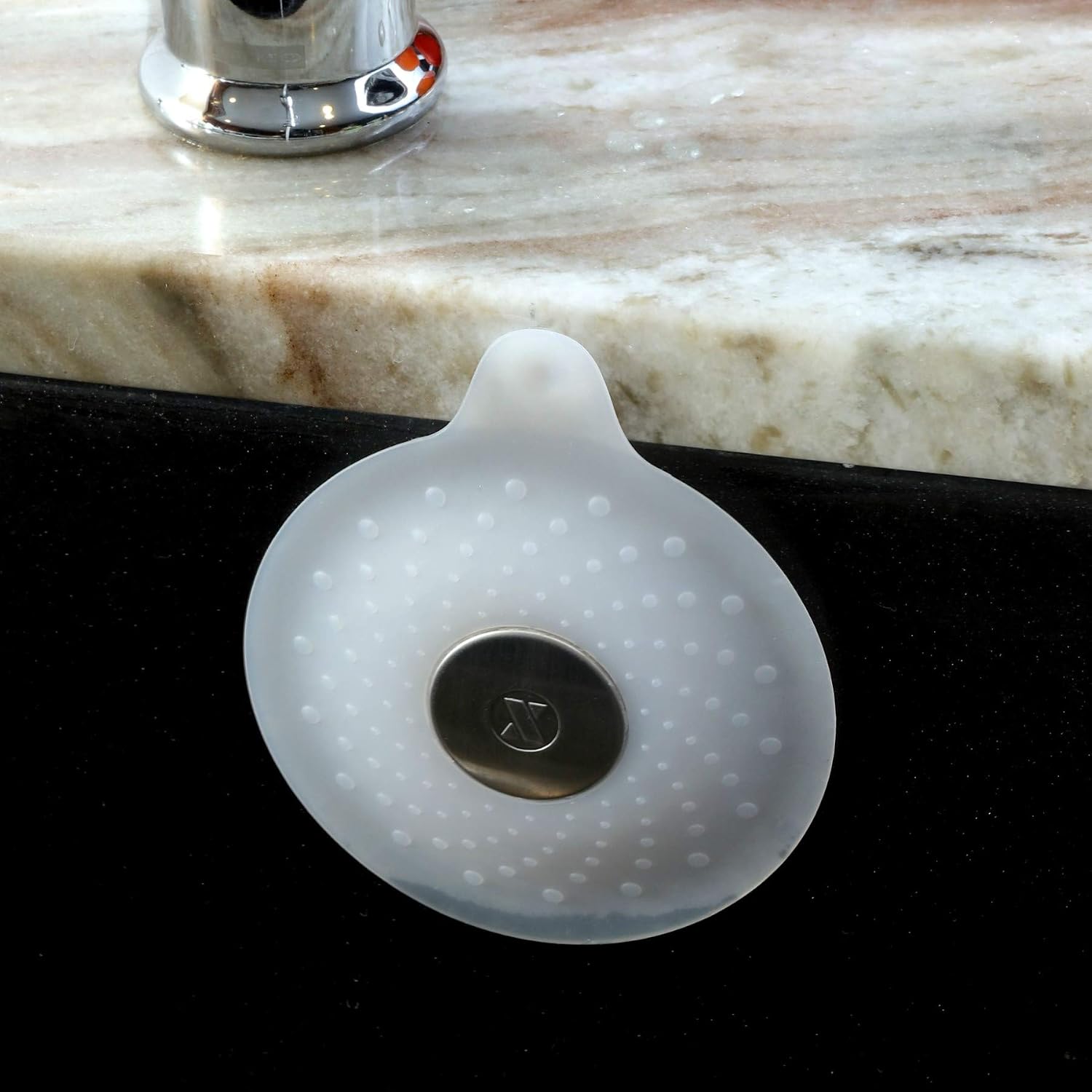SlipX Solutions White Pearl Drain Stopper Fits Over Drains to Prevent Leaks (Covers Standard Tub & Sink Drains, Silicone & Stainless Steel)