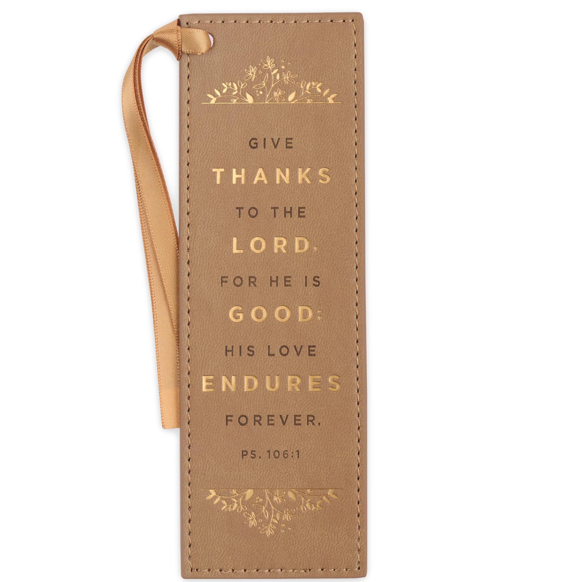 Christian Art Gifts Tan Faux Leather Floral Bookmark for Women: Give Thanks