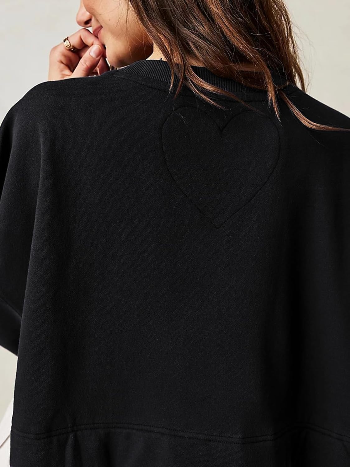 Dokuritu Sweatshirt Dress Women Crew Neck Long Sleeve Patchwork Pullover Tops Flowy Oversized Sweatshirt Mini Dress Black/White - Image 2