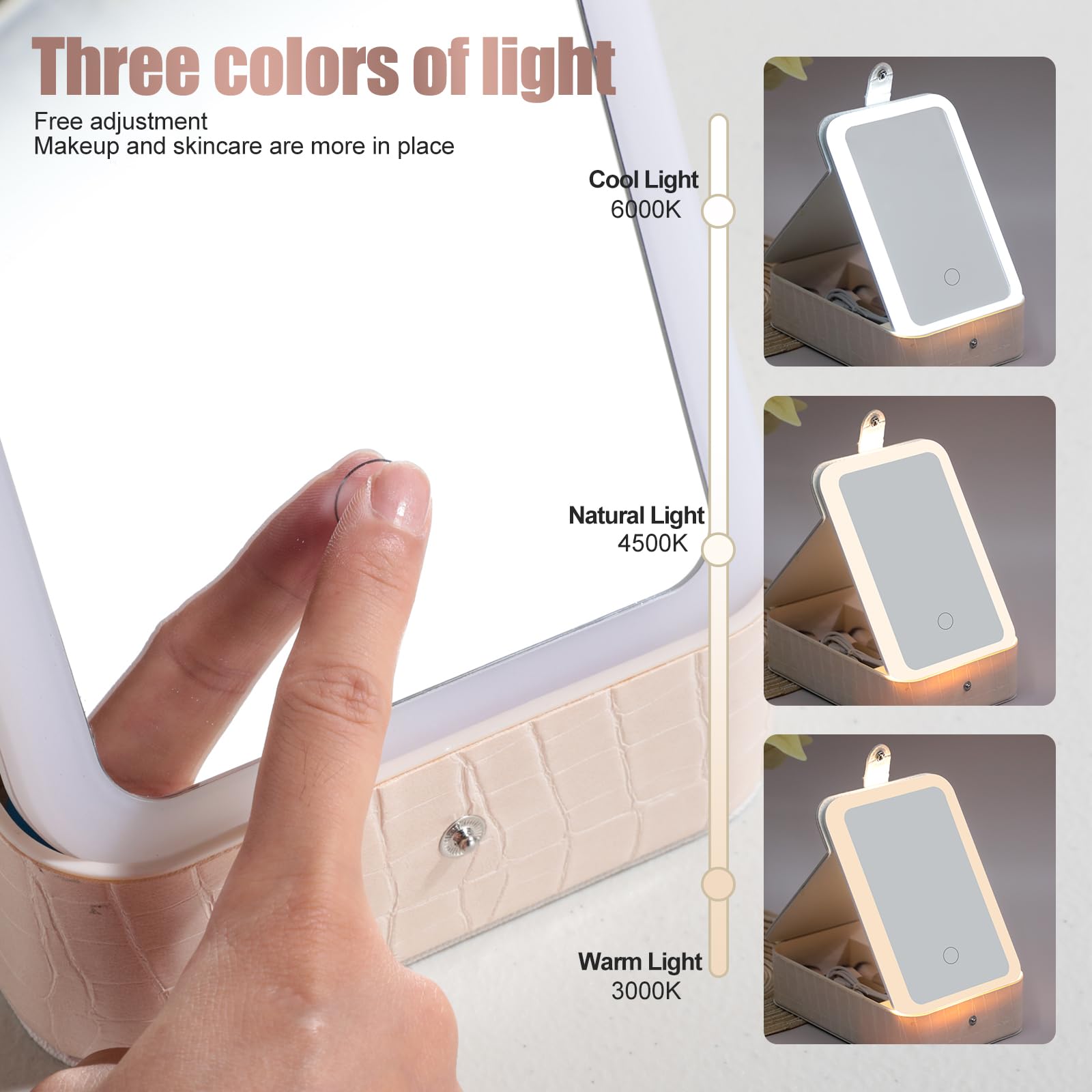 BS-MALL Lot de 15 pinceaux de maquillage de voyage - Miroir lumineux LED avec éponge de maquillage pour une routine de beauté améliorée