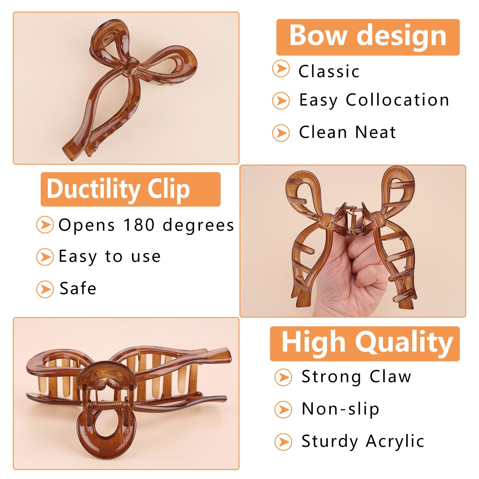 Kesfey 4 Pcs Big Butterfly Bow Hair Claw Clip for Women Large Hair Claws Nonslip Bows Hair Claw Clips Hair Accessories for Girls Thick Hair - Image 3