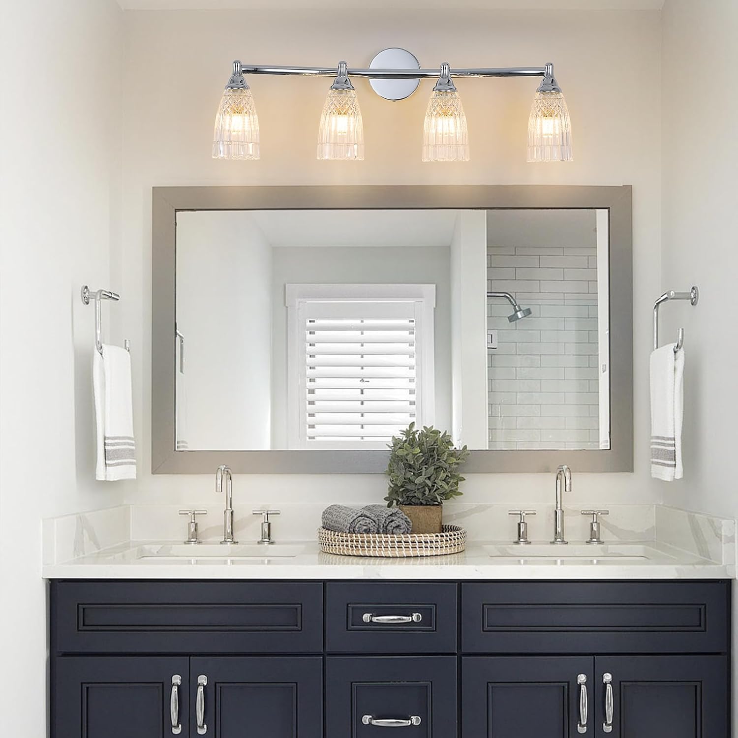 HDDFL Chrome Bathroom Vanity Light Fixture 4 Lights Modern Glass Wall Sconce for Bedroom Bath Living Room Hallway
