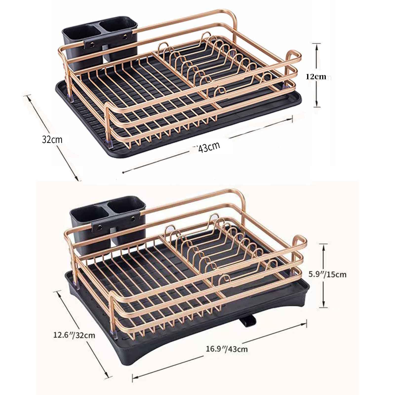 Scolapiatti Scolapiatti Sopralavello Scolapiatti con vaschetta raccogli-Gocce con portaposate Alluminio Multifunzione Rotante 180° Acquedotto (Oro 42x32x12cm)