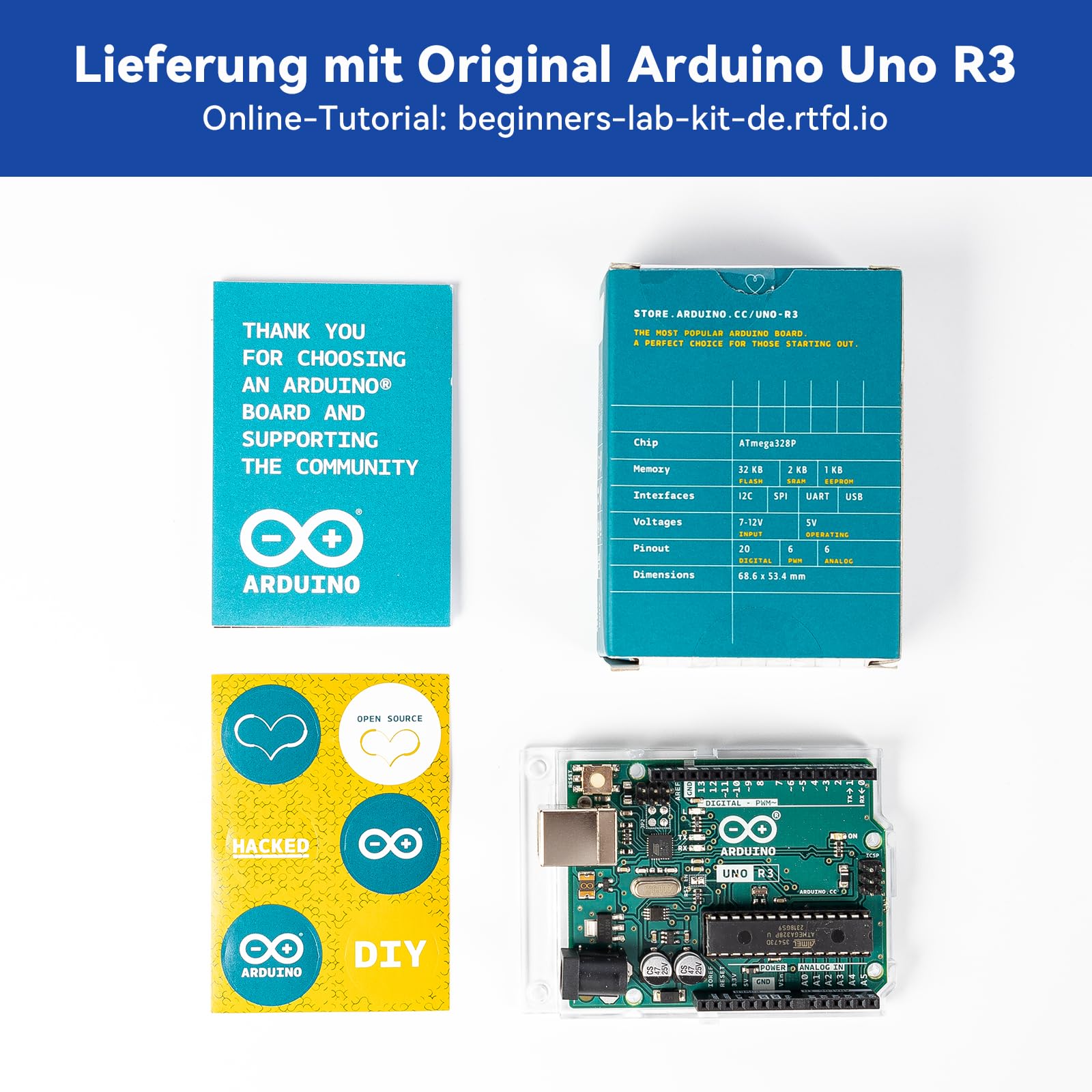 SunFounder Einsteiger-Labor-Starterkit mit Original Arduino Uno R3 REV3 Multimeter 34 Projekte 40+ Videokurse Steckbrett-Batterie, RoHS-konform, für Einsteiger und Ingenieure
