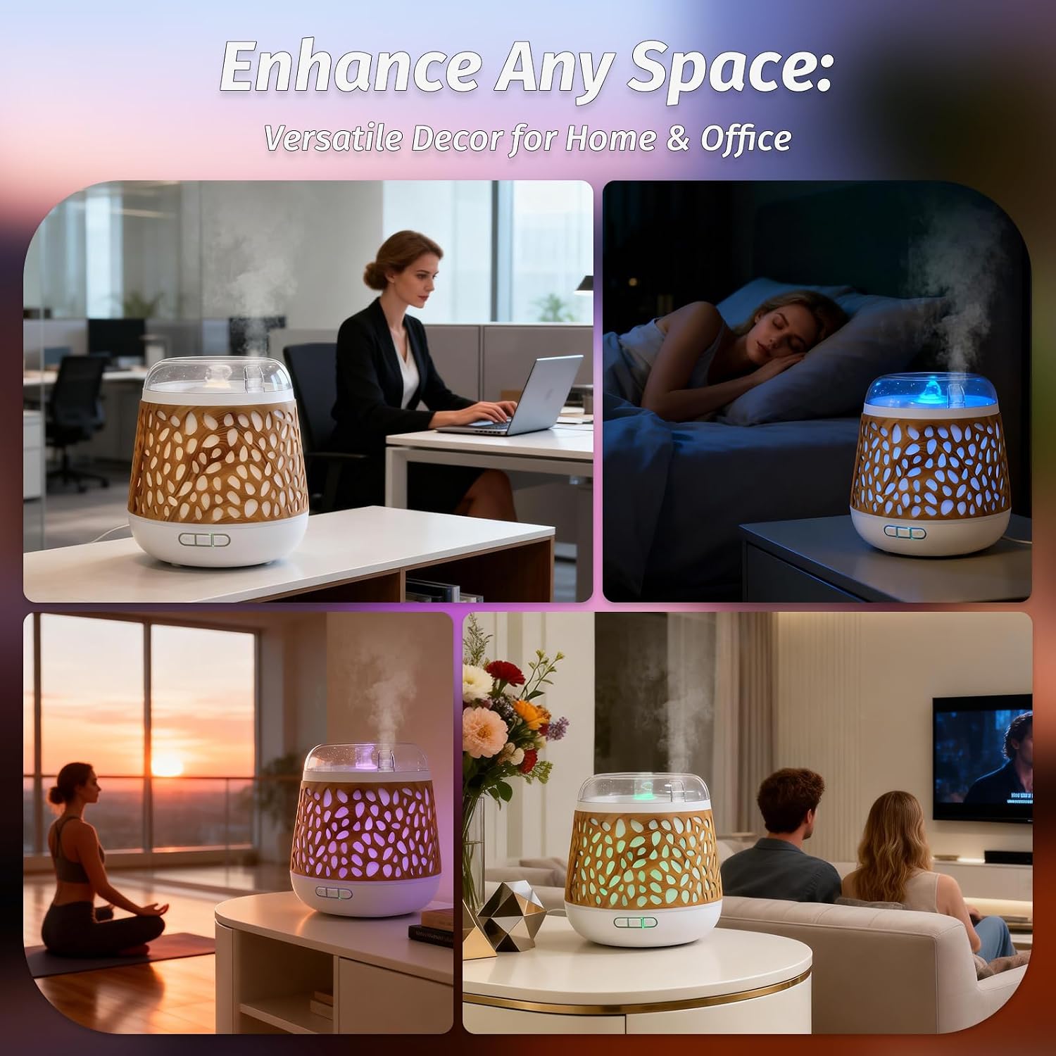 Weljoy Patented Tabletop Water Fountain, Indoor Desktop Fountain with Soothing Waterfall Sounds&Candle Light Effect,Remote Control,Heat-Resistant Tank for Easy Clean,Zen Home Office Decor(Wood Grain)