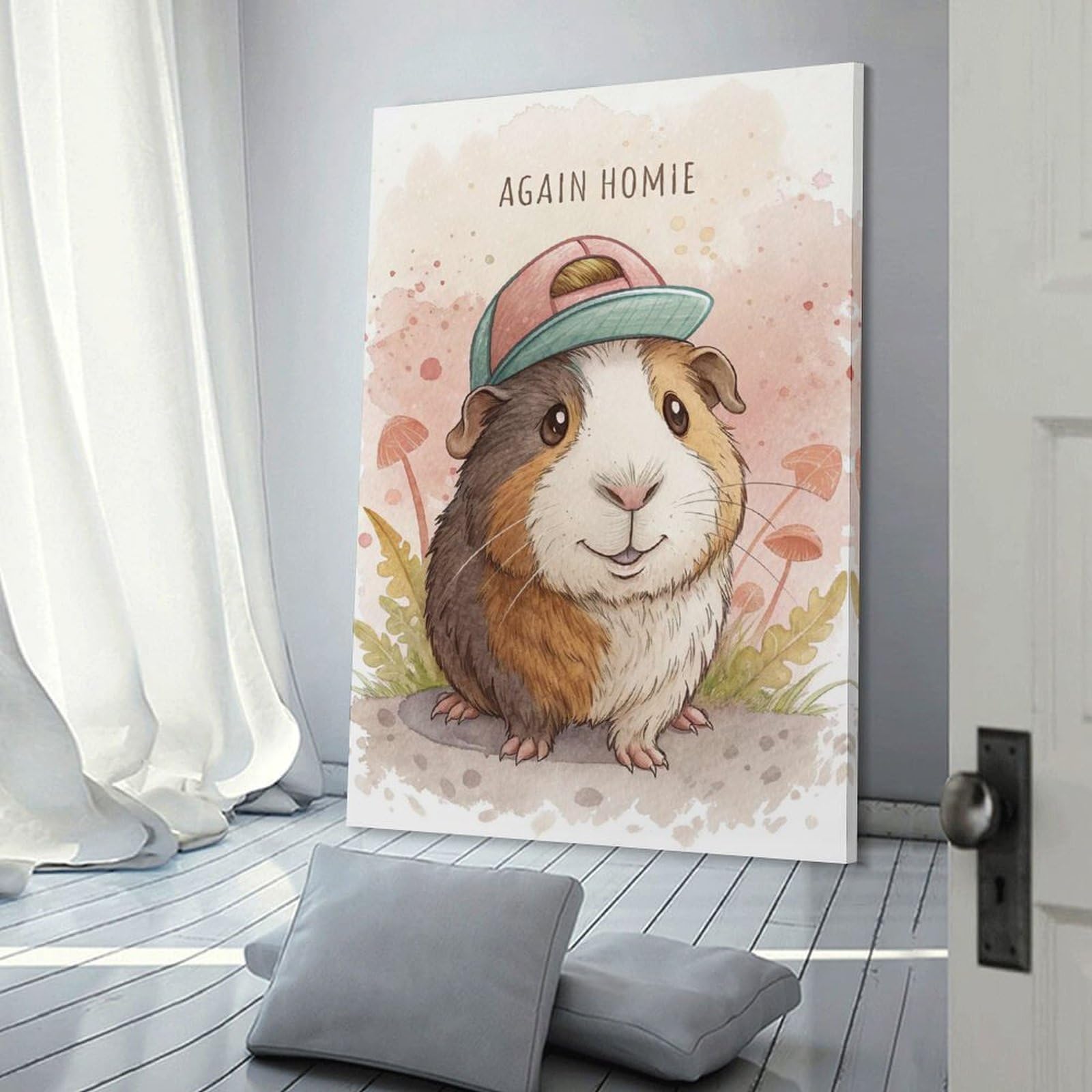 Junmoney Cute Guinea Pig Wearing A Hat Canvas Wall Picture, 24x36inch(60x90cm), for Front Hall, Corridor Or Welcome Spaces, Wall Decor to Refresh Empty Corners