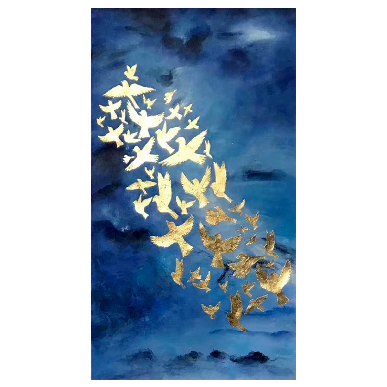 BAJIE Peinture Peint à la Main Abstrait Oiseau d'or Peinture à l'huile sur Toile Art Mural sans Cadre Photo décoration pour Live Room Maison déco Cadeau