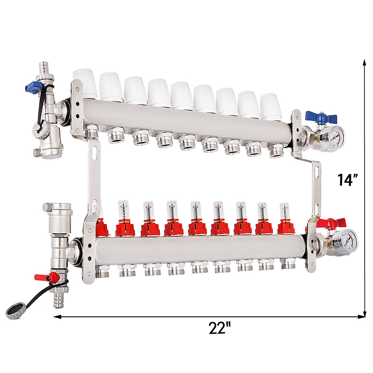 Up To 40% OFF BestEquip Radiant Floor Manifold 9-Loop with Flow Meters Stainless Steel Radiant Floor Manifold Set 9-Branch Radiant Floor Heating Manifold for 1/2 Inch PEX Tubing Manifold, Adapters Not Included