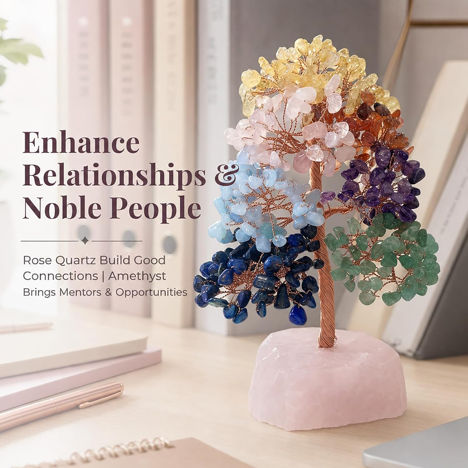 7 Chakra Tree of Life Tree with Raw Rose Quartz Base image 3