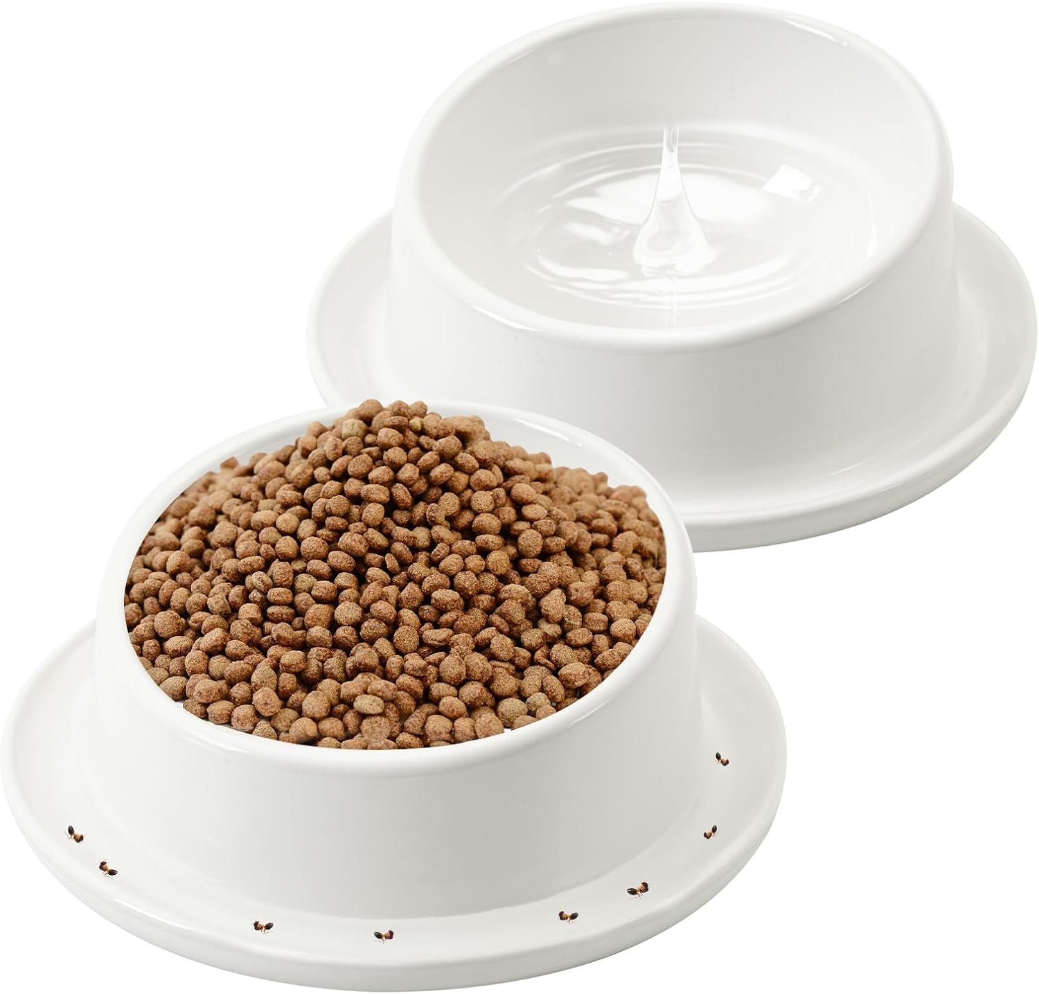 Ant Proof No Spill Ceramic Cat Food Bowls,15° Tilted Neck Support,No Spill,Non-Slip Base,Easy Clean Pet Water Dishes for Cat and Small Dog Indoor or Outdoor Use(2 Pack)