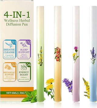 4-Piece Herbal Diffuser Pen Herbal Diffuser Mullein Herbal Lung Cleaner Increases Vitality Gentle Care Refreshing and Invigorating Suitable for Men and Women