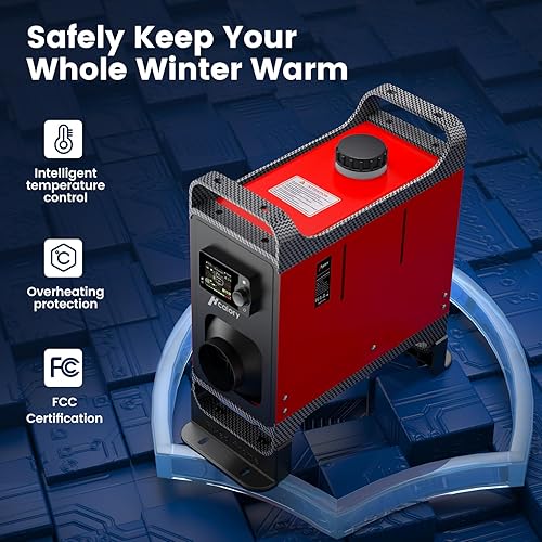 Miniatura 7 de HCALORY Calentador diésel rojo Uypgrade versión 12V 24V 8KW con base, calentador de aire diesel portátil todo en uno con control de aplicación