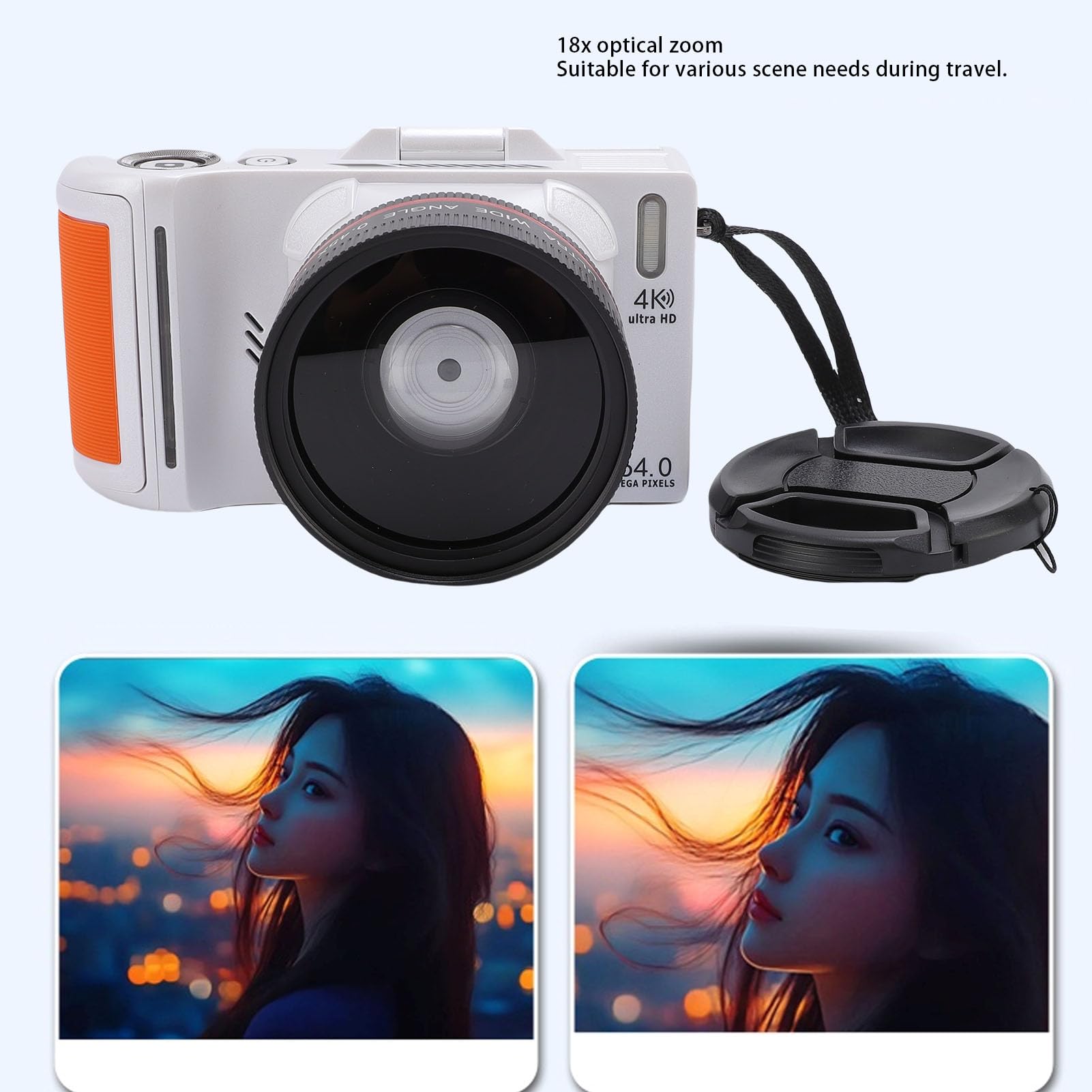 SENECESLI Fotocamera Digitale 4K Fotocamera Digitale HD da 64MP per Fotografia 18x Zoom Anti Shake Auto Focus e Compatto Portatile per Principianti (Bianco)