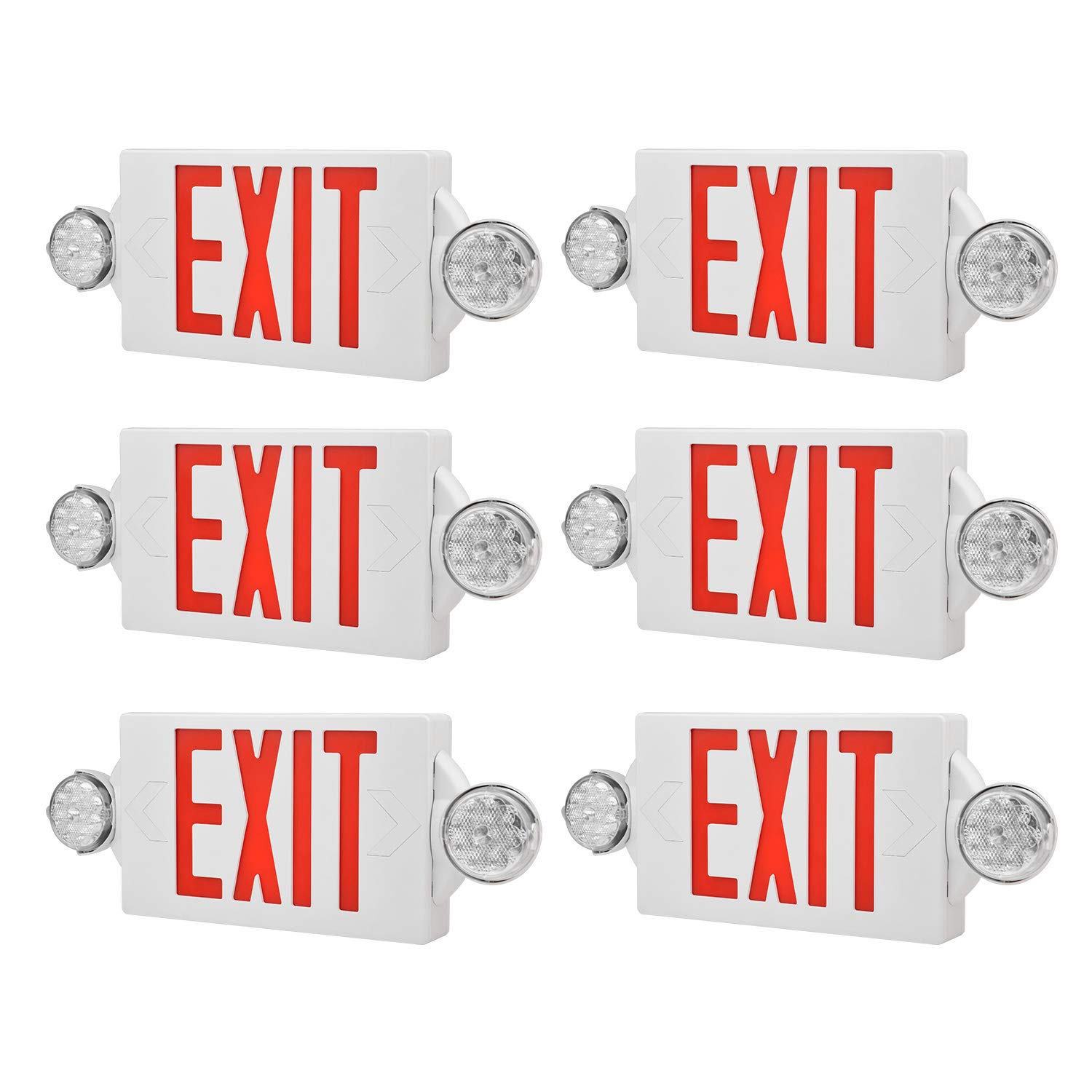 YANREN emergency light exit sign emergency light, two LED floodlights adjustable, spare battery, exit lighting, suitable for school, restaurant, family emergency, commercial use (red, 6 pieces)